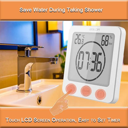 Waterproof Hanging Wall Clock Shower Timer, Large Digital Bathroom Alarm Clock for Kids, Big Visual Kitchen Cooking Countdown Timer, Bath Temperature Humidity Meter Mirror Suction Cup Timer (Blue)