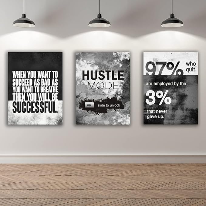 Motivational Painting Wall Art 3 Pieces Canvas Print Success Wall Art for Home Office Living Room Leader Canvas Quotes Inspirational Positive Poster Framed Motivation Artwork [60''Wx 28''H]
