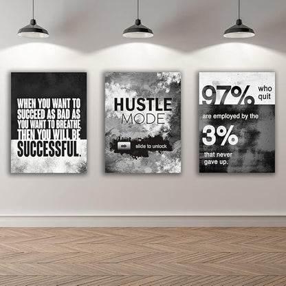 Motivational Painting Wall Art 3 Pieces Canvas Print Success Wall Art for Home Office Living Room Leader Canvas Quotes Inspirational Positive Poster Framed Motivation Artwork [60''Wx 28''H]