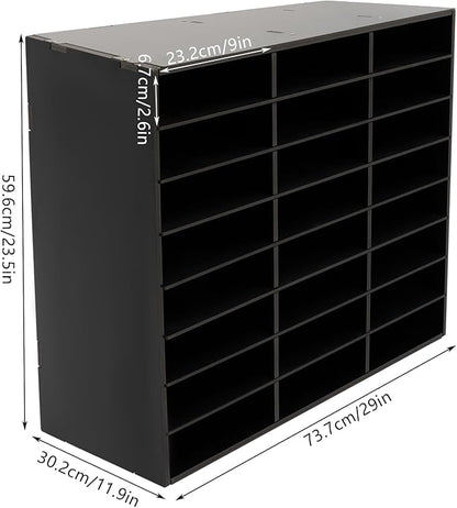 Literature Organizers, 24 Compartments Office Mailbox with Adjustable Shelves, PVC Mail File Sorter Cubbies, Countertop File Organizers for Classroom, Office, Home, Documents (Black)