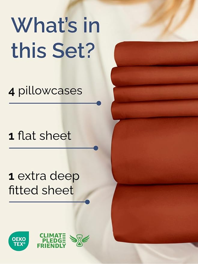 Extra Deep Full Sheet Set - 6 Piece Breathable & Cooling Sheets - Hotel Luxury Bed Sheets Set - Easy & Secure Fit - Soft, Wrinkle Free & Comfy Sheets Set - Terracotta Sheet Set with Extra Deep Pockets