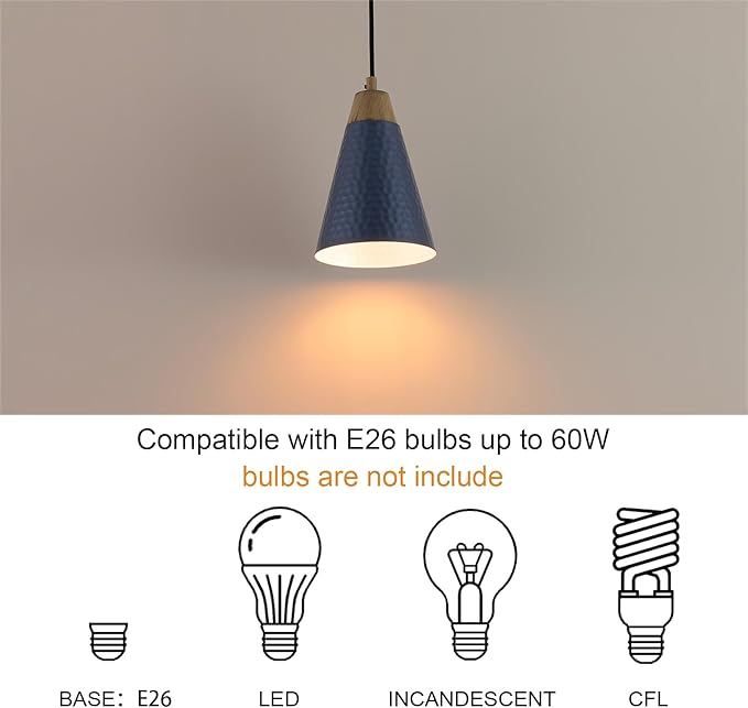 Dijiahua Blue Kitchen Pendant Lighting Over Island 3 Pack,Small Modern Farmhouse Chandeliers Navy Hammered Metal Shade,Mini Vintage Adjustable Cord Hanging Ceiling Lamp Fixtures Over Sink