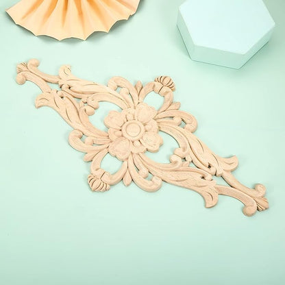 MUXSAM Wood Carved Appliques Furniture Decorative Onlays, 4Pcs Unpainted DIY Center Carving Decal for Door Wall Ceiling Cabinet Dresser Mirror Bed Mantel Bench Decoration, 32x16cm/12.6"x6.3"