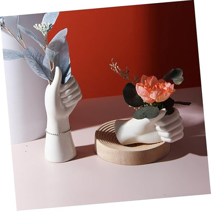 Generic Abstract Art Ceramic Vase Hand Shaped Flower Pot Nordic Style Decorative White Ornament for Home Office Tabletop Minimalist Unique Flower Display
