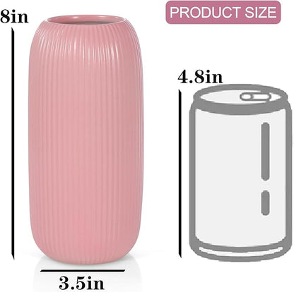 Ceramic Vase for Flowers – Modern Small Ribbed Textured Flower Vase for Home Decor, Pampas Grass, Decorative, Farmhouse, Coffee Table, Kitchen Centerpieces, Bookshelf and Home Living (Pink)