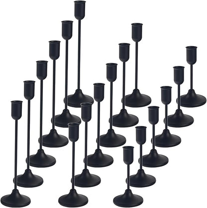 18 Pcs Black Candlestick Holders Set - Vintage Brass Taper Candle Holder for Pillar Candles - Modern Decorative Centerpiece for Wedding Fireplace Mantel Decor - Cozy Atmosphere Housewarming Gift