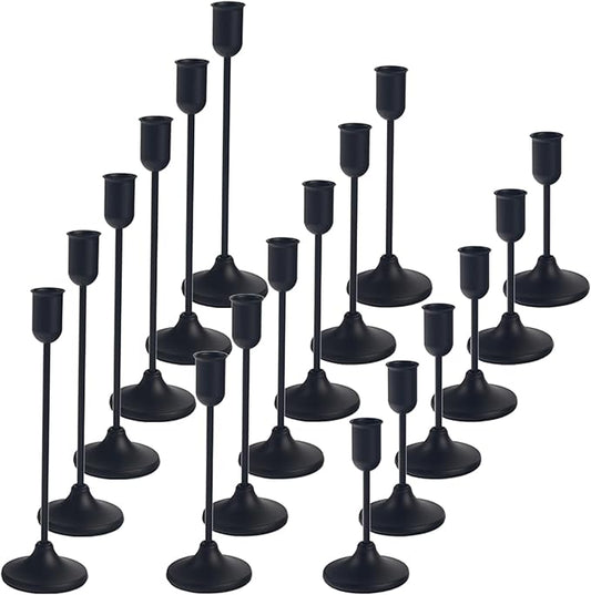 18 Pcs Black Candlestick Holders Set - Vintage Brass Taper Candle Holder for Pillar Candles - Modern Decorative Centerpiece for Wedding Fireplace Mantel Decor - Cozy Atmosphere Housewarming Gift