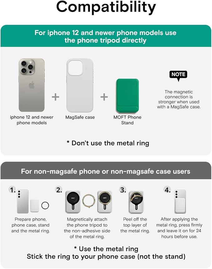 MOFT Phone Tripod Stand Selfie Stick for iPhone, Multi-Angles iPhone Stand, Lightweight & Portable Phone Holder, Strong Magnets, MOVAS Vegan Leather, Travel Essentials, Oz Green (Without Card Slot)