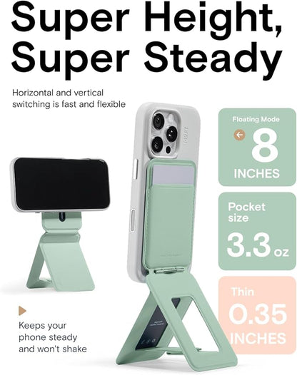 MOFT Phone Tripod Wallet for iPhone, Mulit-Angles, Lightweight Phone Stand, MOVAS Vegan Leather Magnetic Wallet, Strong Magnets, NFC Card Holder,Travel Essential, Peppemint (with Card Slot)