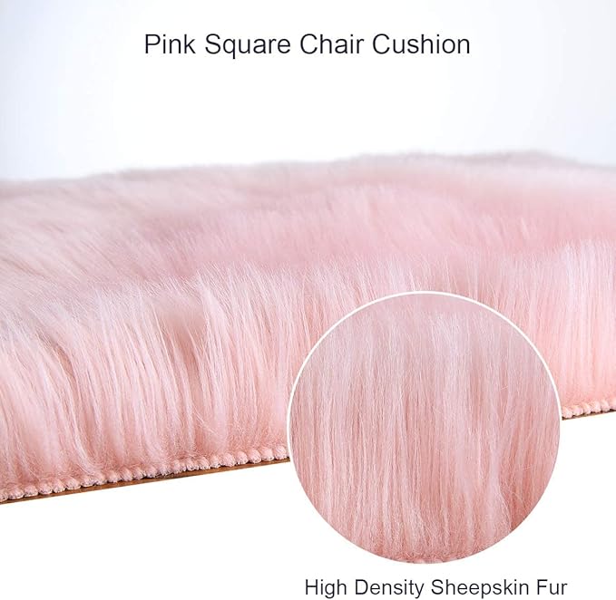 Softlife Pink Faux Fur Sheepskin Chair Cover 2 PCs Seat Cushion Pad Super Soft Area Rugs for Living Bedroom Sofa Dorm (1.6ft x 1.6ft)