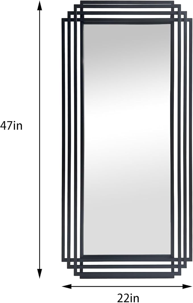 Black Rectangle Mirror, 47"x22" Art Deco Wall Mirrors with Geometric Metal Frame, Modern Elegant Mirror for Living Room Bathroom Bedroom Entryway Hallway, Hangs Vertically or Horizontally