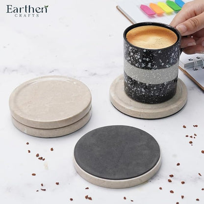 Marble Coasters Set of 4 Verona 4 Inches Round Coaster Set Natural Stone Drink Coasters, Coaster for Drinks, Coffee Table, Kitchen, Bar Décor and Ideal