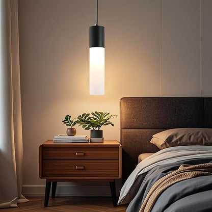 Kitchen Island Pendant Lights LED Black Small Pendant Light 12W with Milky White Lampshade Modern Ceiling Hanging Lamp for Bedroom Bedside Dining Room Table Bathroom, 1 Pack, 3000K-6000K