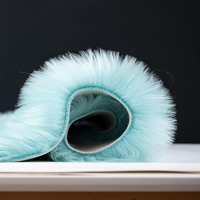 Faux Fur Rug Runner 2x6 ft Blue - Machine Washable Super Soft Plush Shaggy Fluffy Area Carpet,Sheepskin Rug Fuzzy Floor Mat for Bedroom, Sofa,Living Room, Bedside, Nursery & Kids Room