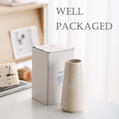 Beige Vase - 8" White Textured Vase, Pampas vase, Boho Rustic Vases for Home Decor, Farmhouse Decor, Minimalist Cream Modern Flower vases for Centerpieces, Living Room, Bedroom