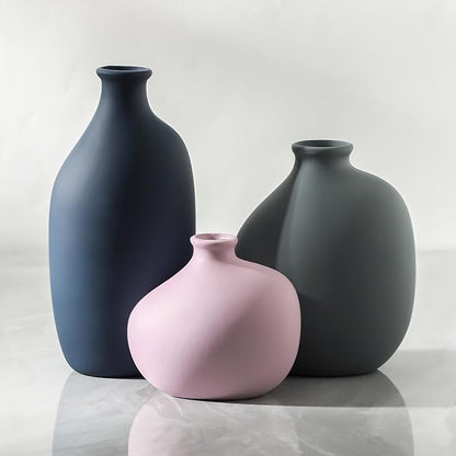 Ceramic Vase Set of 3,Decorative Vases Home Decor, Small Modern Boho Rustic Farmhouse Pottery Vases for Pampas Grass Dried Fresh Flowers,Bedroom,Living Room,Bookshelf, Mantel，Centerpiece Table Decor