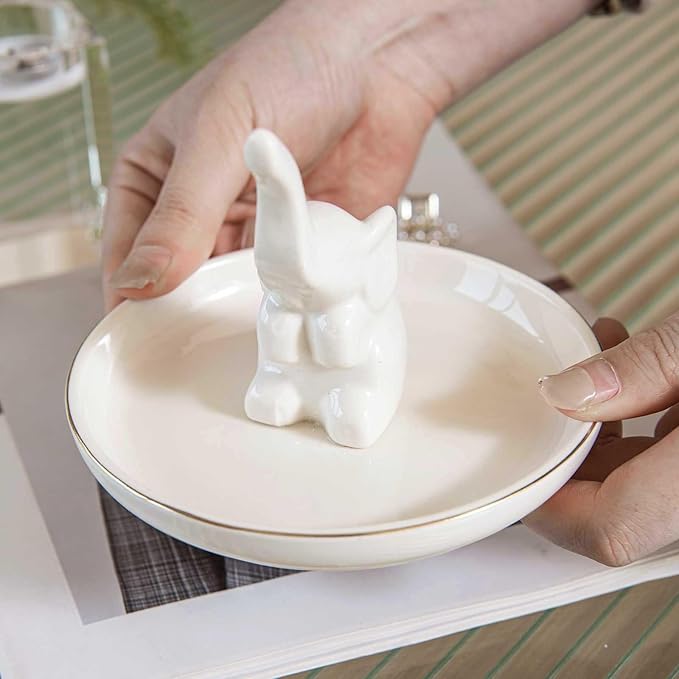 Elephant Ring Holder Dish, Ceramic Jewelry Tray Trinket Dish for Necklace Keychain Organizer, Cute Funny Birthday Wedding Mothers Day Gift for Women Friends Girls