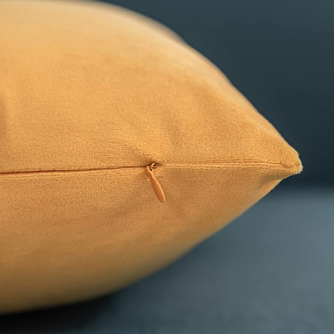 Couch Pillow Covers 16x16 Golden Yellow: 2 Pack Cozy Soft Velvet Square Throw Pillow Cases for Farmhouse Home Decor