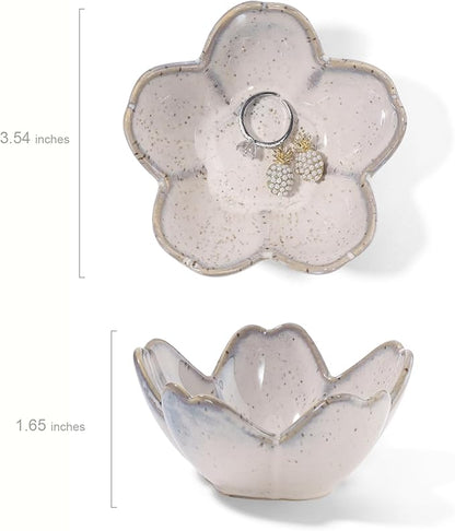 Flower Ring Dish Holder,Jewelry Dish Tray,Small Trinket Tray,Jewelry Plate Bowl,Key Bowl,Decorative Plate,Birtdhay Christmas Gifts for Women Friends,Ceramic Kiln effect Grey
