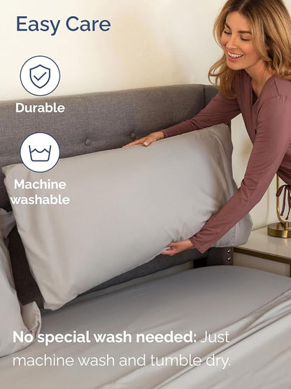 Extra Deep Split King Sheet Set - 7 Piece Breathable & Cooling Sheets - Hotel Luxury Bed Sheets Set - Easy Fit - Soft, Wrinkle Free & Comfy Sheets Set - Light Grey Sheet Set with Extra Deep Pockets