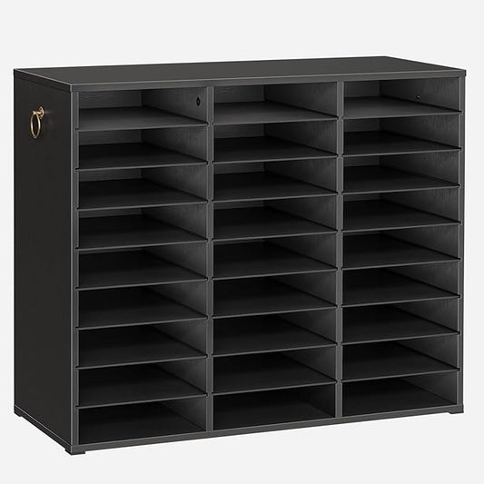 HOOBRO Literature Organizer, 27 Compartments Wooden Mail Organizer, Countertop Literature Sorter with Adjustable Shelves for Home, Office, School, Student Mailbox for Classroom, Black BK27WF01