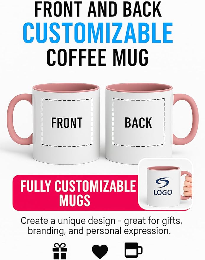 Personalized Coffee Mug | Custom Photo, Text, or Logo Cup (11oz, Pink Rim, Inner, and Handle) |Dishwasher & Microwave Safe |Unique Gift for Men & Women –Taza Personalizada