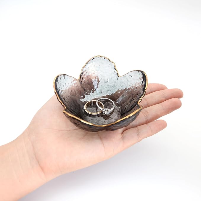 Black Flower Ring Dish Jewelry Tray, Small Glass Trinket Tray for Rings Earrings, Present for Wife Mom Daughter Women