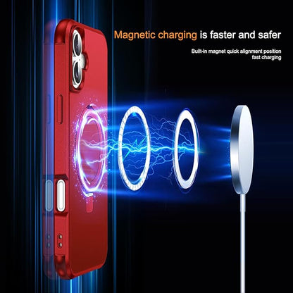Compatible with iPhone 16 Case with Invisible Magnetic O-Ring Stand Military-Grade Case for iPhone 16 6.1" [Compatible with Mag-Safe][Great Grip Feeling], Red