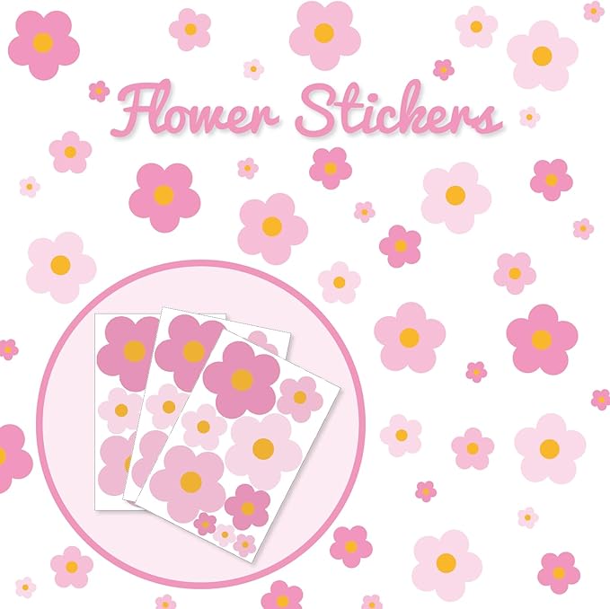 81 Pieces Wall Decal Flower Stickers - Removable Peel & Stick Wall Decals for Kids' Girls Room Decor(Pink)