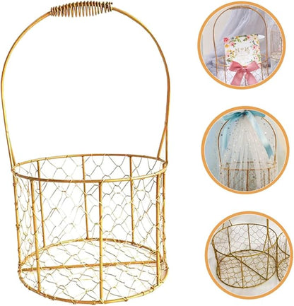 Gold Wire Flower Girl Basket Iron Wire Basket Wedding Storage Decorative