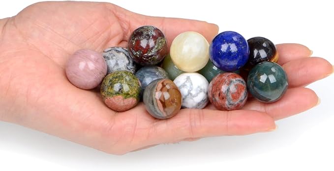 LPbeads 20mm 15pcs Natural Gemstone Polished Sphere Healing Crystal Rocks Ball Mineral Collection Decoration Kit