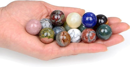 LPbeads 20mm 15pcs Natural Gemstone Polished Sphere Healing Crystal Rocks Ball Mineral Collection Decoration Kit