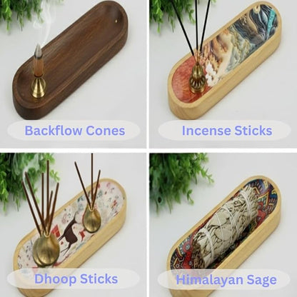 Bless-International Traditional-Handmade-Tray-Burner Wooden-Trat-Incense-Stick-Holder Ash-Catcher-Stand for-Aromatherapy-Meditation-Yoga (Beautiful Mountains, 11x4x1.22 Inches)