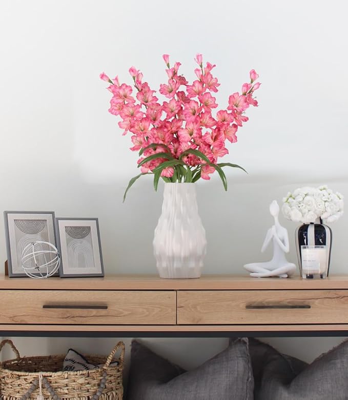 IPOPU Fake Flowers Pink Gladiolus Artificial Flowers 5PCS Silk Gladiolus with Long Stem 33" Dark Pink Artificial Flowers for Wedding Home Party Table Floral Arrangement (Dark Pink)