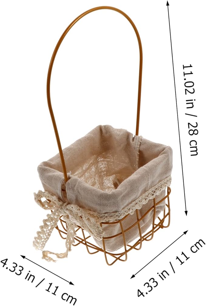 Iron Decorative Storage Basket Handle for Home and Garden Multi-functional Floral Arrangement Container Rustic Style Wire Handbasket for Living Room and Office Decor