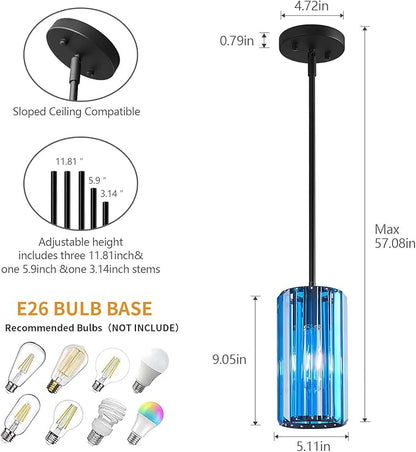 Modern Crystal Pendant Light Mini Dark Blue Chandeliers Adjustable Pendant Lights Fixture for Kitchen Island Dinning Room Corridor Bedroom(Dark Blue 1-Pack
