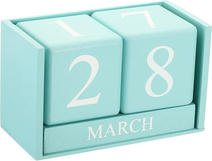 PATIKIL Vintage Wood Block Perpetual Calendar, Reusable Wooden Month Date Display Blocks for Desk Office Home Decoration 6.1", Green