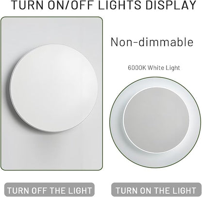Modern Minimalist Wall Light White Round Disc Wall Sconce Metal Circular Stairwell Lighting LED Sconce for Living Room Bedroom 6000K White Light