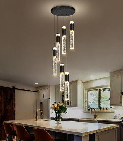 6-Lights Modern Crystal Spiral Chandelier for Staircase High Ceiling Chandeliers Bubble Pendant Lighting Hanging Light Fixture Flush Mount for Living Room Foyer Entryway