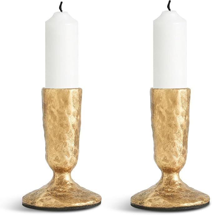Gold Cast Iron Candle Holders Set of 2 - Antique Brass Gold Metal Taper Candle Stick Holders for Table - Wrought Iron Candle Holder for Centerpiece, Mantel, Wedding, Party, Christmas Decor