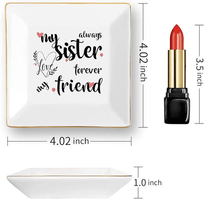 Sisters Gifts from Sister in Law Happy Birthday Gift for Women Funny Big Brother Little Ceramic Small Jewelry Dish Unique Trinket Tray Best Ring Plates Always My Sister, Forever My Friend