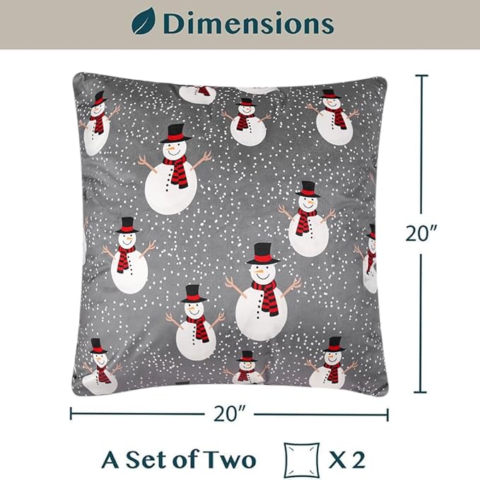 PAVILIA Holiday Throw Pillow Covers 20x20 Set of 2, Decorative Pillow Cases Bed Sofa Couch, Christmas Winter Accent Decor Cushion Bedroom Living Room, Velvet Square Euro Sham Covers, Snowman Gray