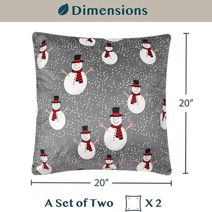 PAVILIA Holiday Throw Pillow Covers 20x20 Set of 2, Decorative Pillow Cases Bed Sofa Couch, Christmas Winter Accent Decor Cushion Bedroom Living Room, Velvet Square Euro Sham Covers, Snowman Gray