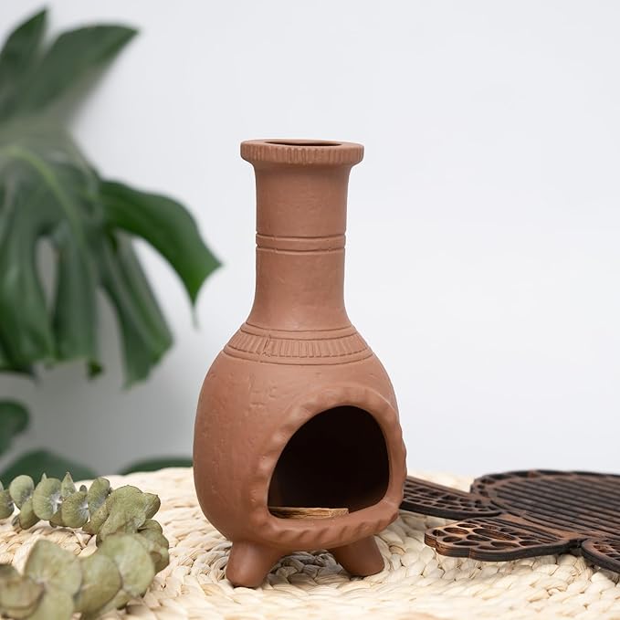 Handmade Terracotta Palo Santo Holder Burner for Smudging and Meditation - Mexican Style Chiminea Clay Incense Dish for Wiccan Altar and Negative Energy Cleansing