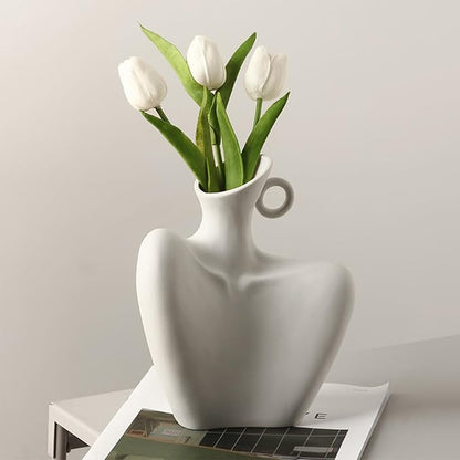 Body Vase 8.27" Collarbone Shaped Flower Vase for Home Decor, Clavicle Bone Ceramic Sculpture Art Decor, Modern Minimalist Flower Holder for Living Room