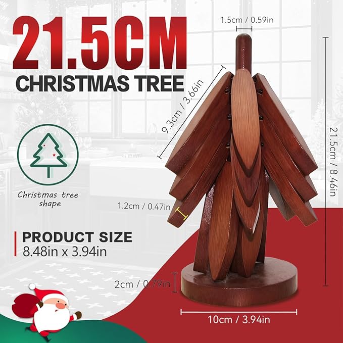 EGO LIFE Wooden Trivet Tree Set for Hot Dishes, 100% Natural Wood, Expandable Design Coaster, Foldable Tree-Sharped Placemats with 4PCS(Walnut Color)