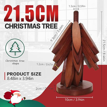 EGO LIFE Wooden Trivet Tree Set for Hot Dishes, 100% Natural Wood, Expandable Design Coaster, Foldable Tree-Sharped Placemats with 4PCS(Walnut Color)