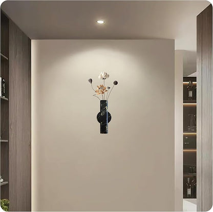 7" Wall-Mounted Flower Tube, Top/Bottom Open Vase Tube, Wall Metal Flower Tube Decoration Holder for Flower Display with Sticker, 2pcs(Black Gold)