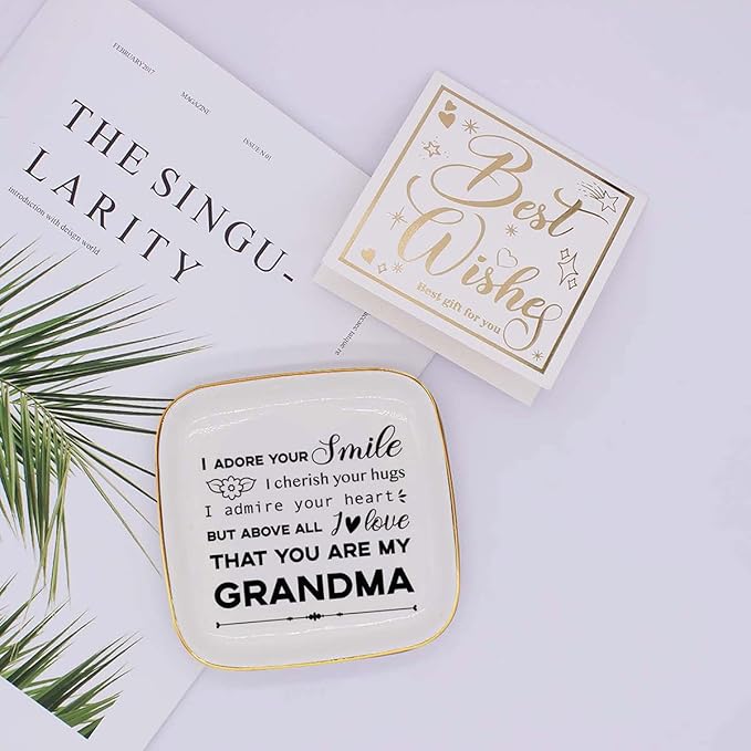 Littlefa To My Grandma Saying Ceramic Ring Dish Decorative Jewelry Tray for Grandma, Unique Grandma Birthday Christmas Meaningful Gifts for Grandma from Grandchild - I Admire Your Heart