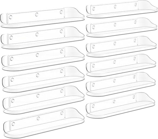 SpaceWhisper Floating Shelves for Wall, 12-Pack 15" Wall Shelves for Bathroom, Bedroom, Living Room, Display Hanging Shelf Organizer for Book, Picture Ledge, Figure Storage, Room Decor (Clear)